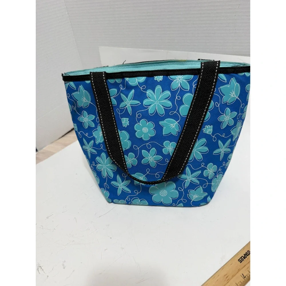 Fridge Pak Really Cool Blue Teal Floral Insulated Lunch Tote Bag Zippered Canvas